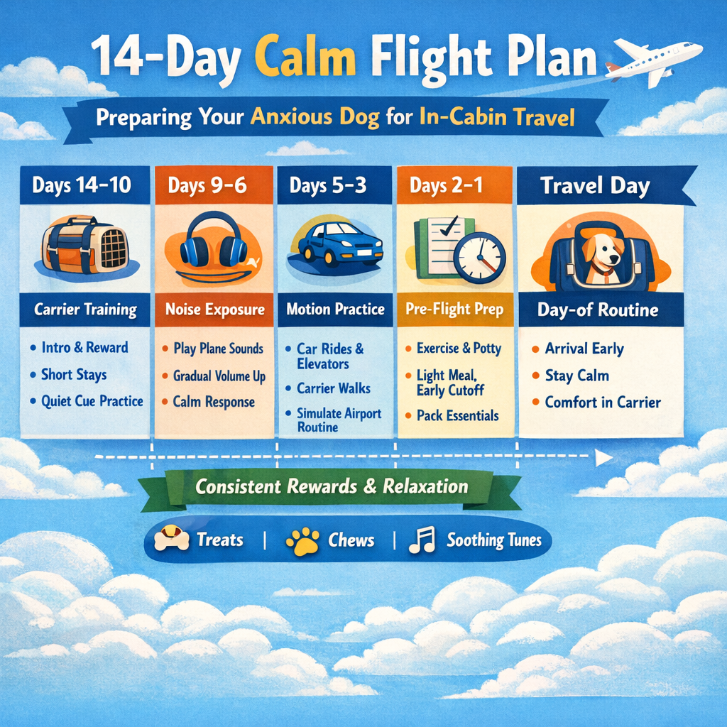14-day training plan to calm an anxious dog for in-cabin flights
