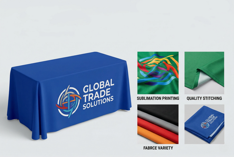 custom logo table cover OEM sublimation print trade show corporate wholesale China