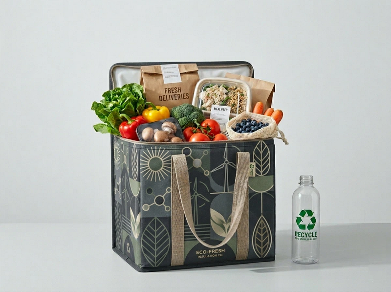 Eco-friendly RPET insulated tote bags for grocery shopping and food delivery, bulk supplier.