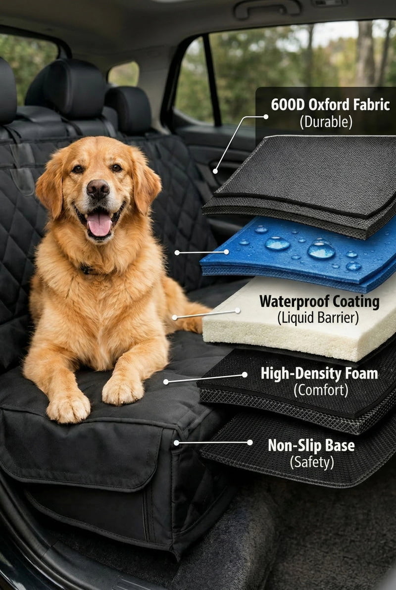 Premium waterproof dog car seat cover in use