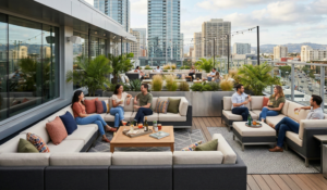 Outdoor modular furniture cushion setup for patio textile product planning