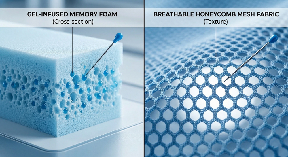 Comparison of cooling dog bed internal materials gel memory foam vs breathable mesh fabric