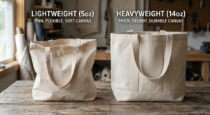 custom tote bags showing different canvas weights for B2B sourcing comparison