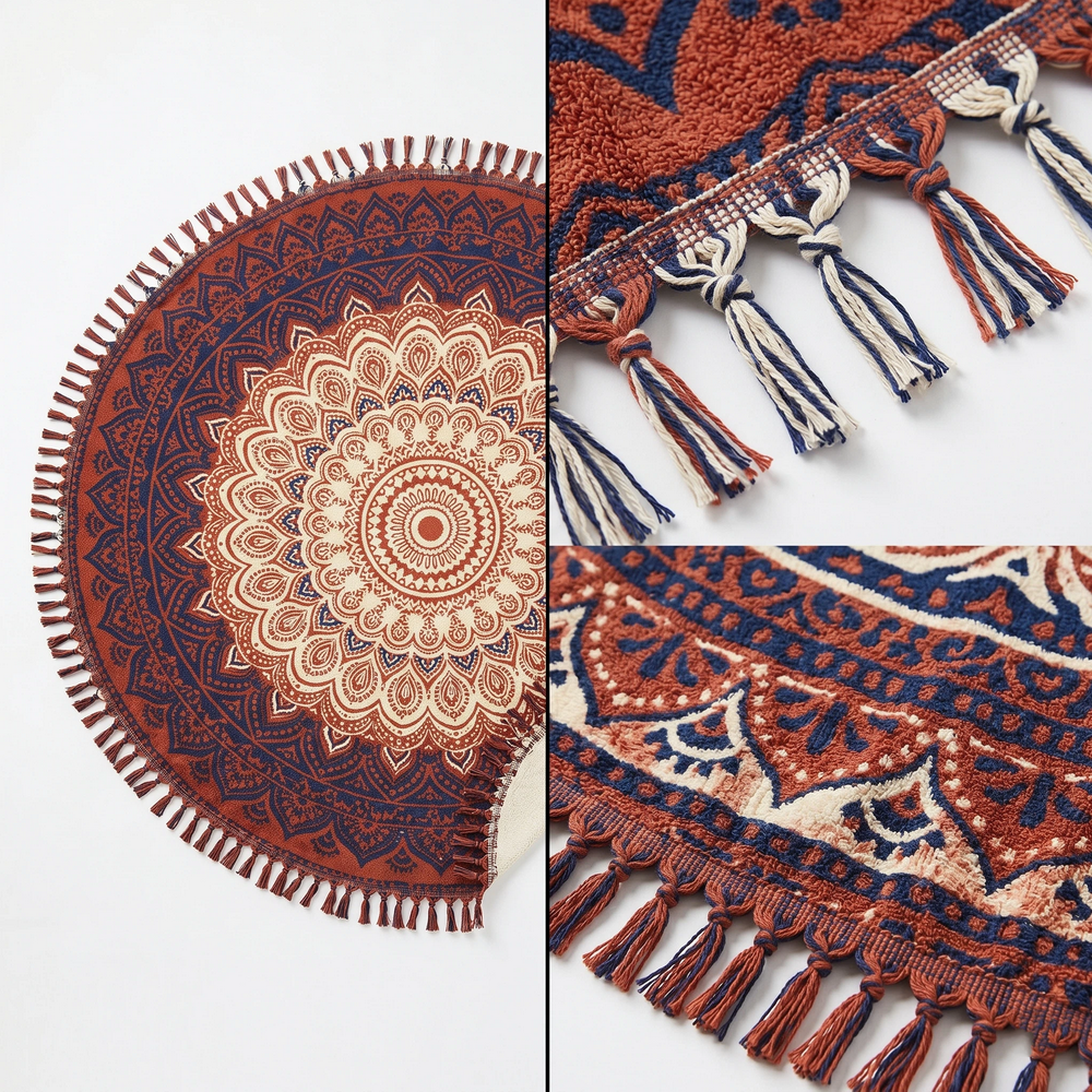 Round shaped custom beach towel with tassels
