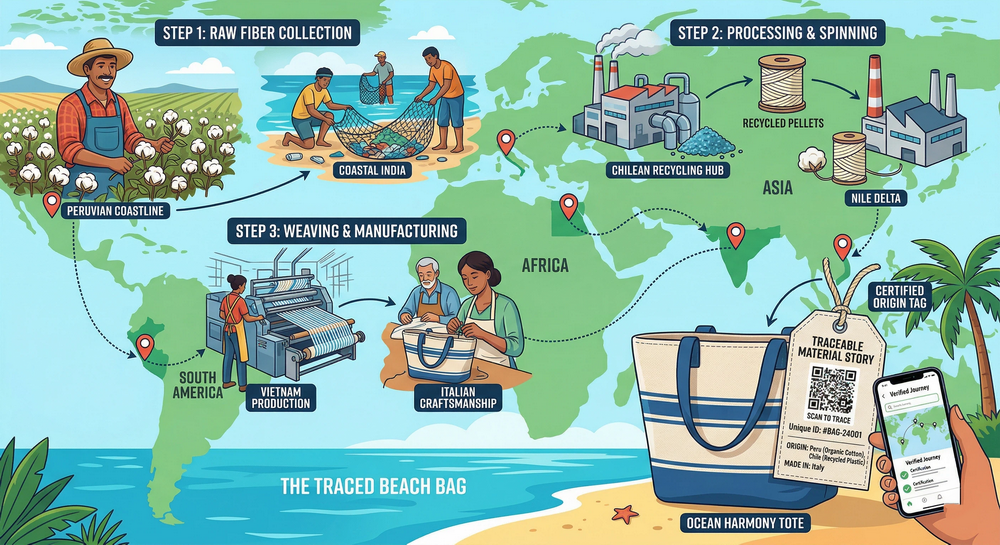 Traceable recycled materials used in premium sustainable beach bags for resort guests_2