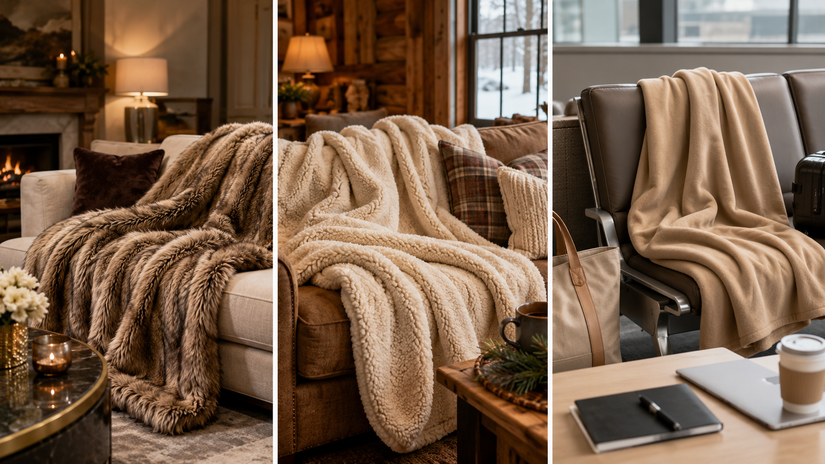 Warmth scenario comparison of faux fur blanket, sherpa blanket and fleece blanket