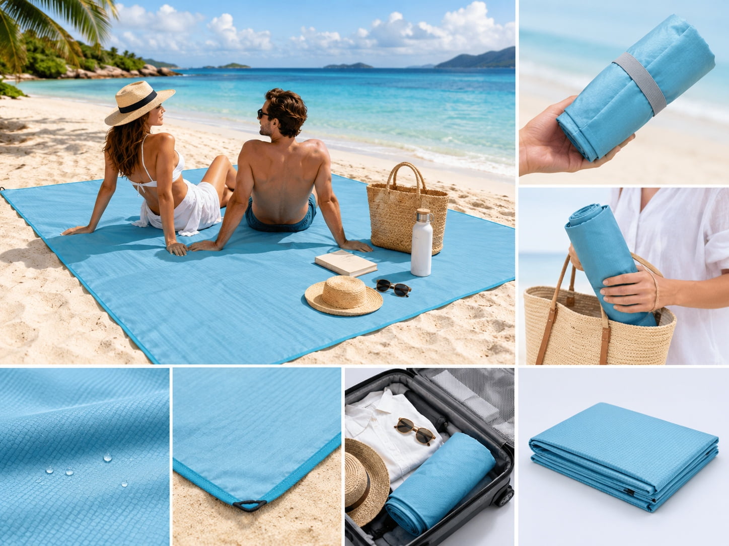 lightweight travel beach mat with carry format for resort and retail programs