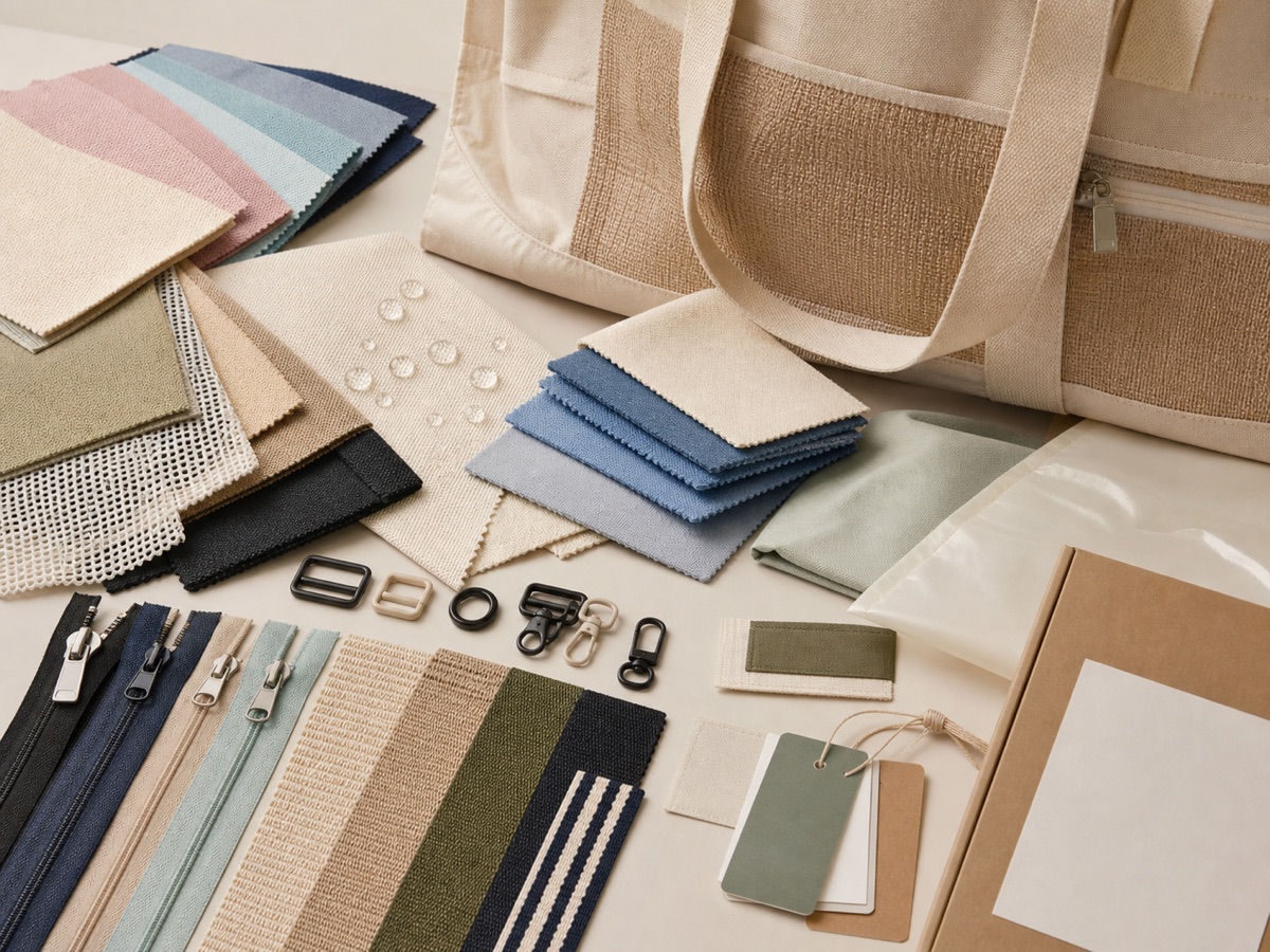 Custom beach bag fabric, lining, zipper, label, strap, logo and packaging options for OEM buyers