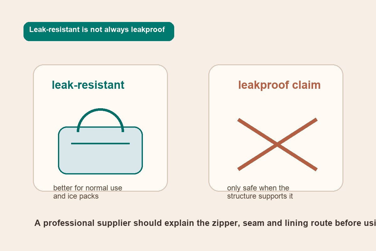 leak resistant versus leakproof cooler bag zipper and seam risk for importers
