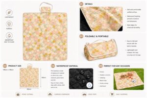 waterproof outdoor blanket and foldable picnic blanket manufacturer sample with floral print