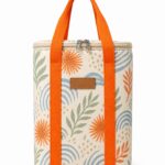 original coastal print insulated lunch tote bag with orange webbing handles and zip around top