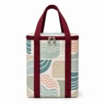 original sea glass geometric insulated cooler tote bag with burgundy webbing handles