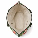 open interior view of zip top beach tote bag with light lining inner zip pocket and slip pocket