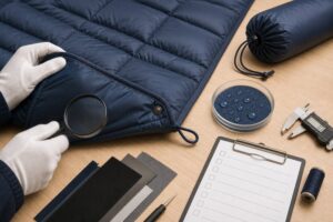 outdoor blanket quality control inspection of quilting stitching snaps and fabric