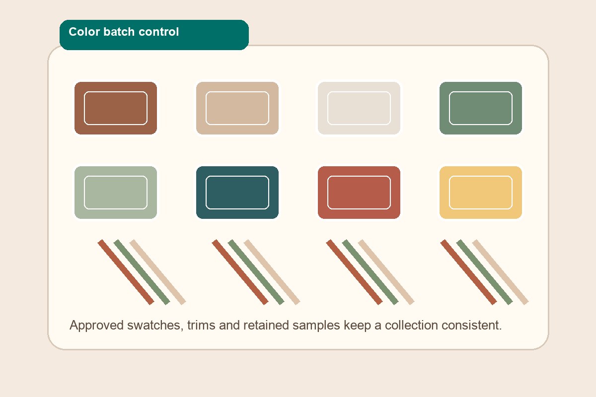 outdoor cushion fabric color batch control with swatches trims and approved samples