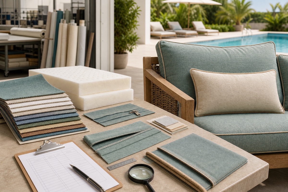 outdoor cushion manufacturer fabric and foam sourcing check