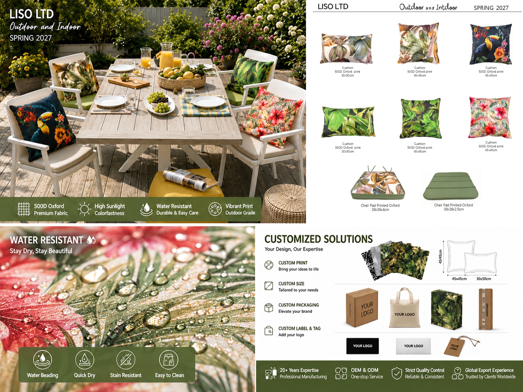 outdoor patio textile material and customization proof for 500D Oxford fabric packaging and water resistant details