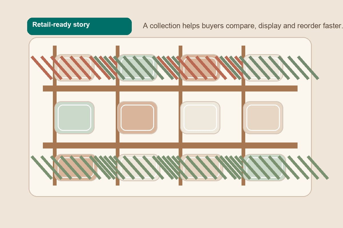 private label patio cushion retail collection display with coordinated chair pads and pillows