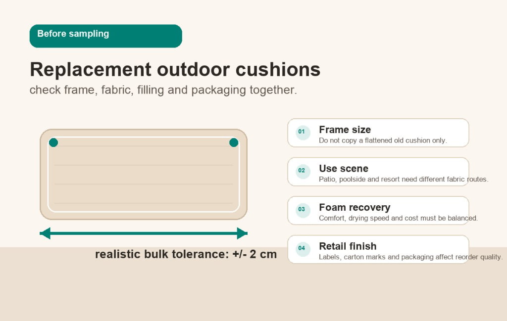 replacement outdoor cushions manufacturer sampling checklist for importers