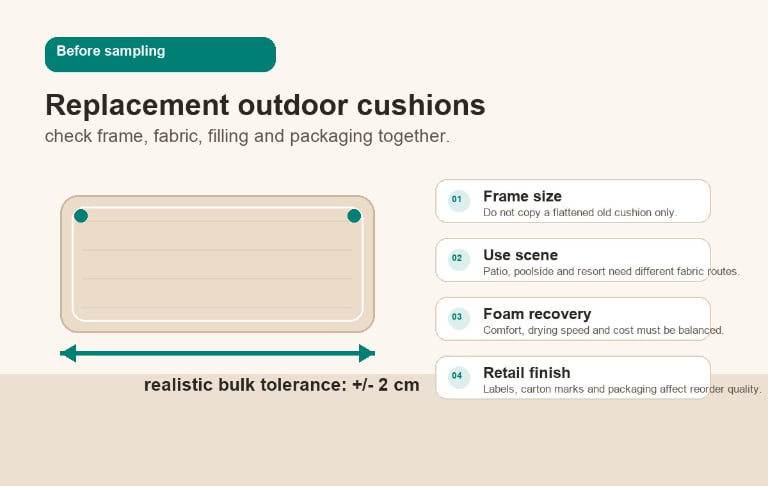 replacement outdoor cushions manufacturer sampling checklist for importers