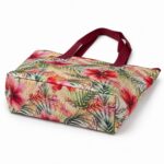 bottom base view of tropical floral tote bag showing folded corners and soft structured base
