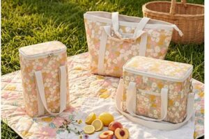 LISO own design matching picnic mat cooler bag and beach tote collection in one floral print