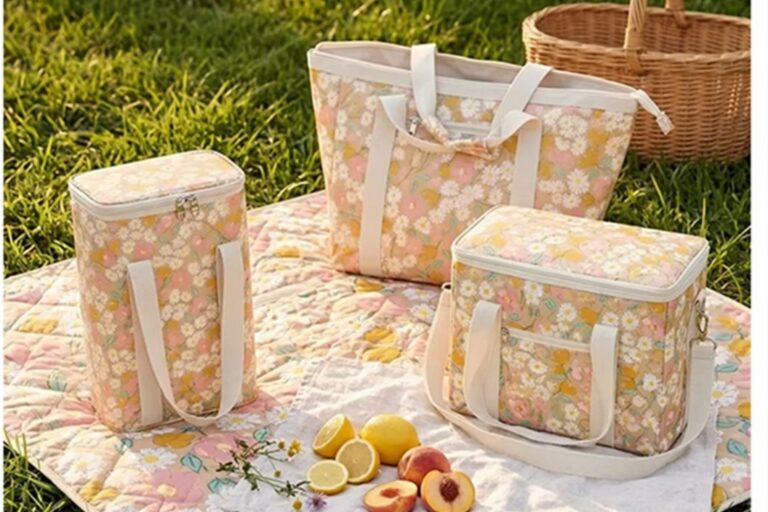 LISO own design matching picnic mat cooler bag and beach tote collection in one floral print