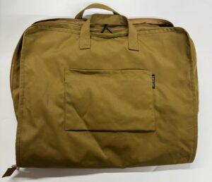 Mustard travel bag sample with top zipper handles and front pocket