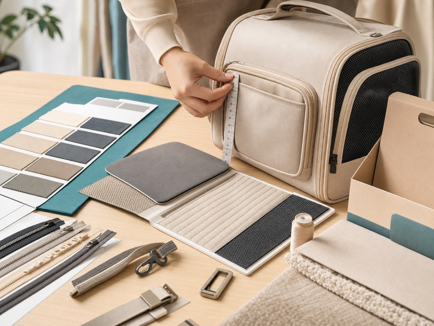 pet carrier tracker-ready pocket measurement and textile sampling concept for OEM soft goods development